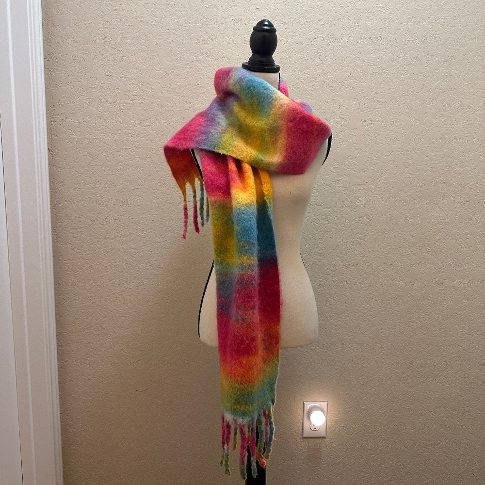 Rainbow Cozy Fringe Plush Scarf - Picture 2 of 4